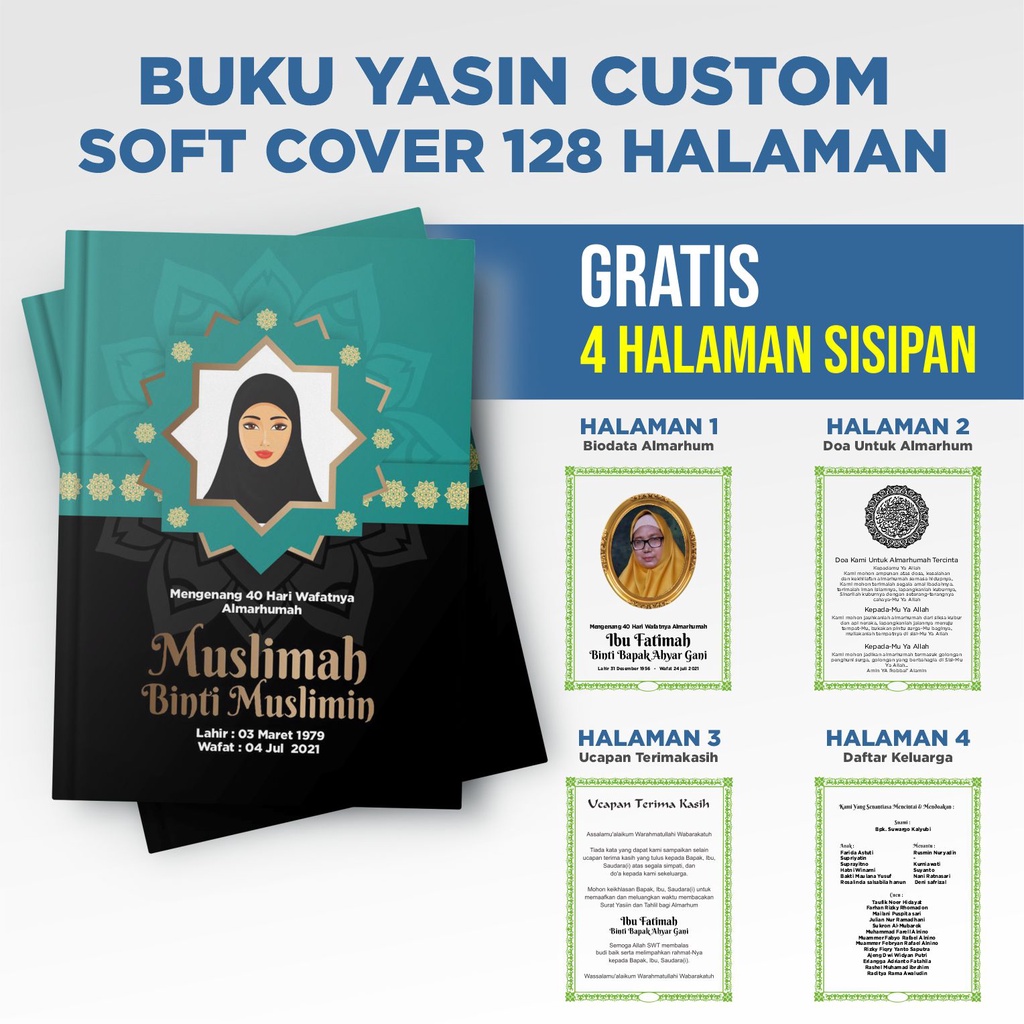 BUKU YASIN & TAHLIL CUSTOM FREE 4 HALAMAN SISIPAN