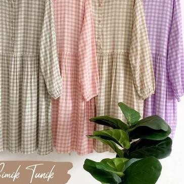 ✦ [ARFA STYLE] GIMIK TUNIK LD 110 - Atasan Wanita Motif Kotak Warna Lilac - MURAH/Bisa ☛