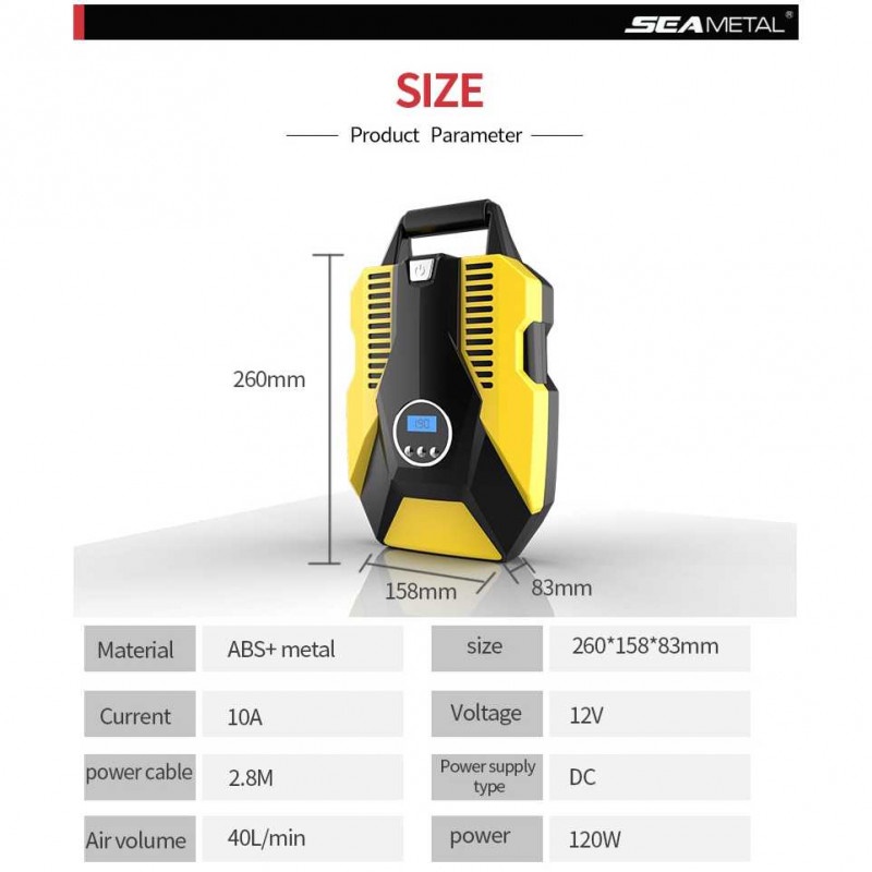 Pompa Ban Mobil Elektrik Portable Inflator Compressor Mini LED 150Psi