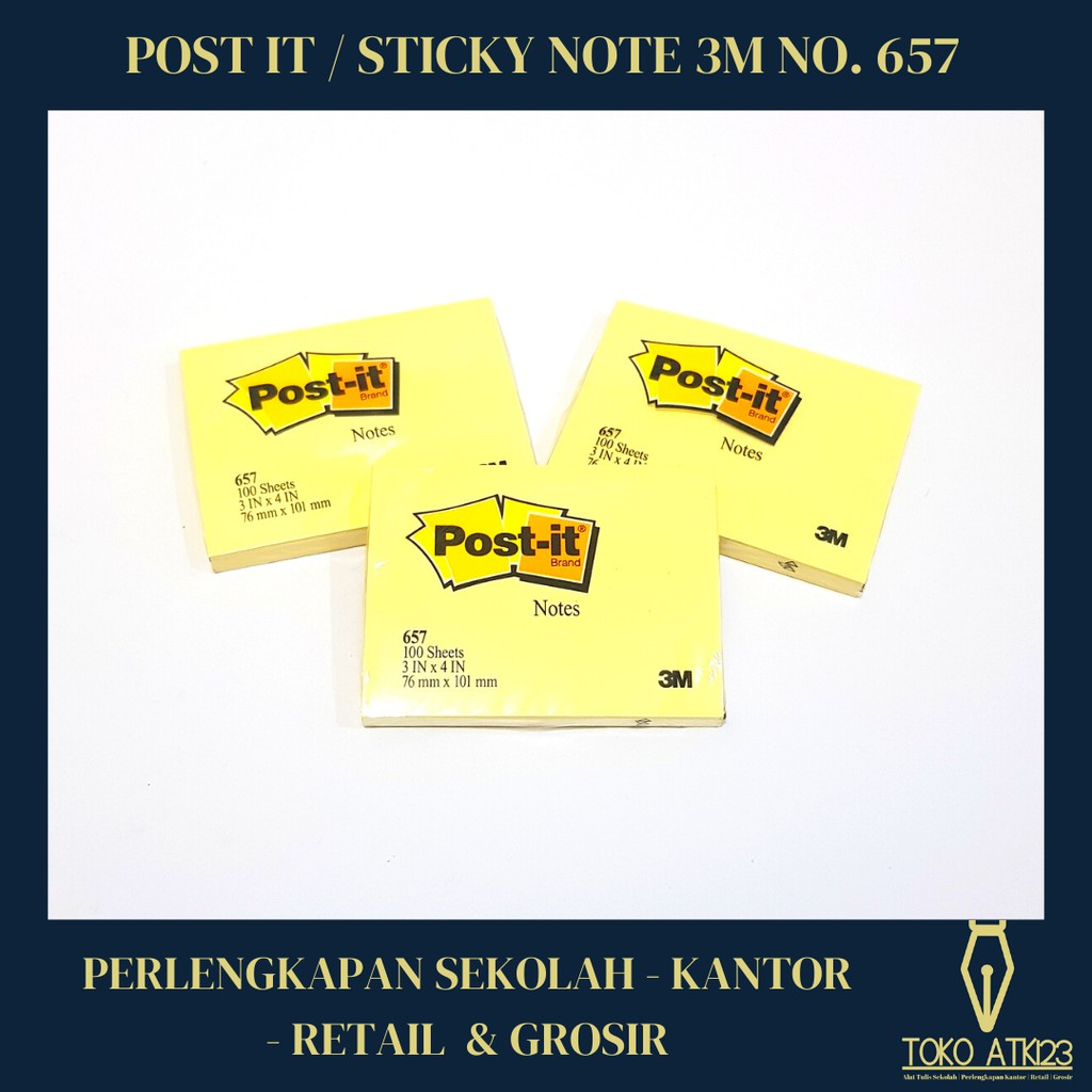 Post It / Sticky Note Merk 3M No. 657 Warna Kuning