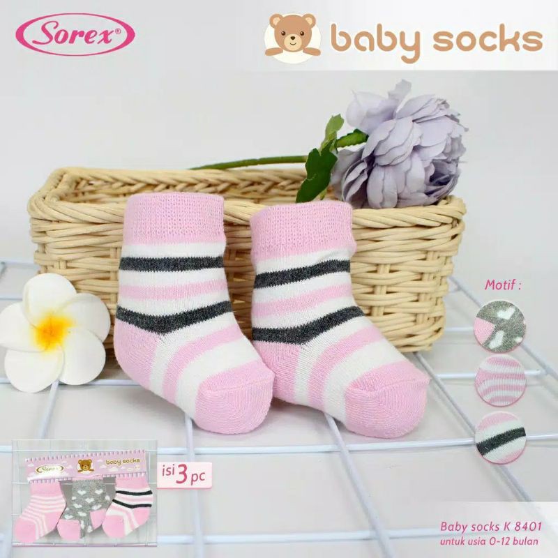 ISI 3PCS KAOS KAKI ANAK BAYI PEREMPUAN BABY SOCK SOREX K8401