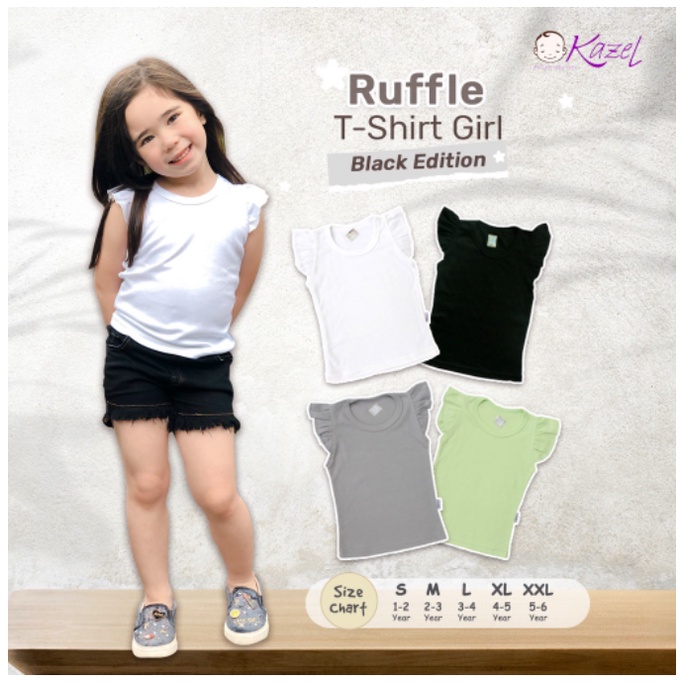 4Pcs Kazel Tshirt Ruffle Anak Perempuan Black Edition CBKS