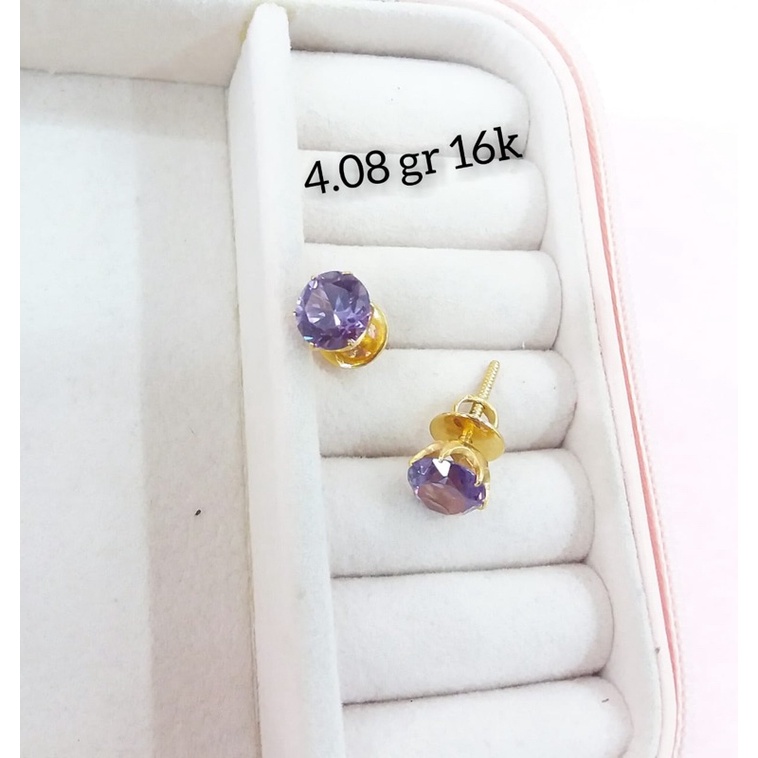 Anting emas asli fashion mata ungu kadar 700/16karat