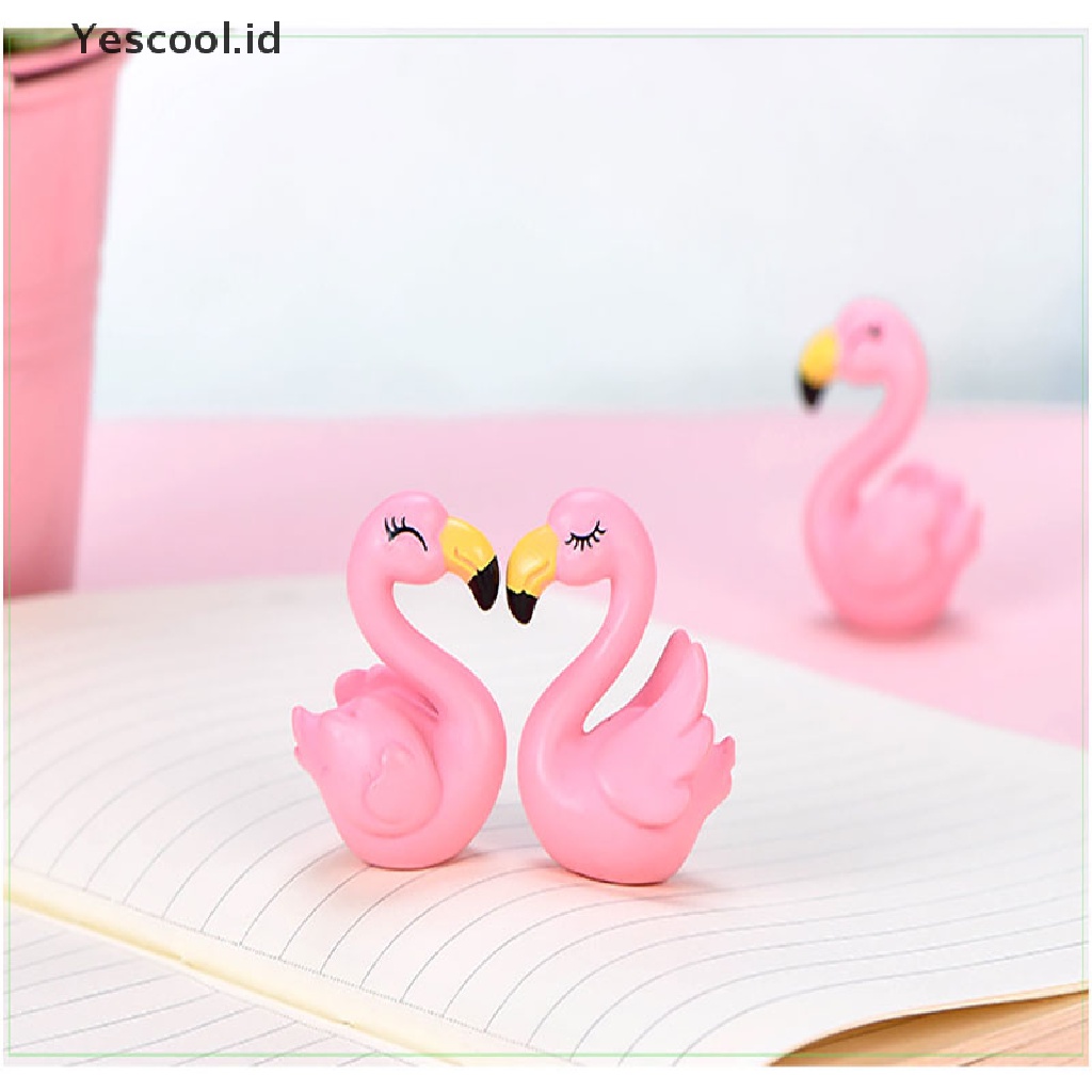 1 Pasang Miniatur Flamingo Bahan Resin Untuk Bonsai