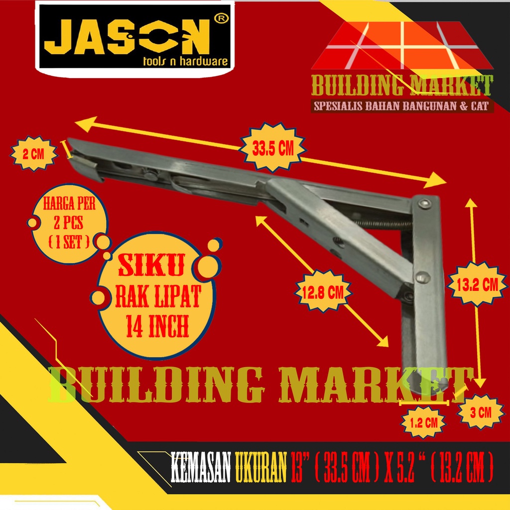 SIKU RAK LIPAT STAINLESS BRACKET ENGSEL SIKU MEJA LIPAT JASON 14 INCH