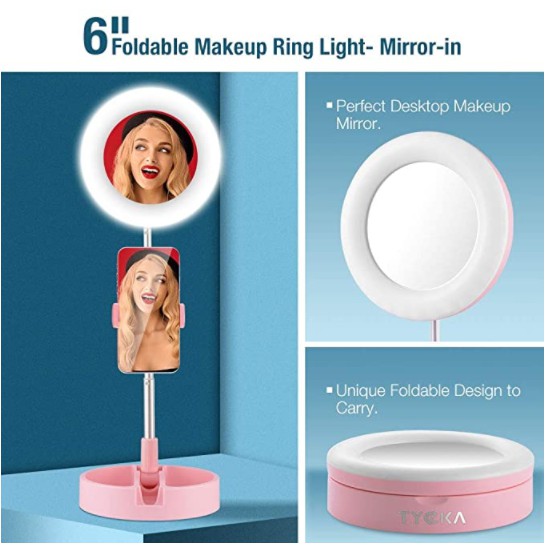 Ring Light Live online/TRIPOD SELFIE LAMPU LED+KACA MAKE/MIRROR KACA LIPAT MAKEUP/RING LIGHT TIKTOK