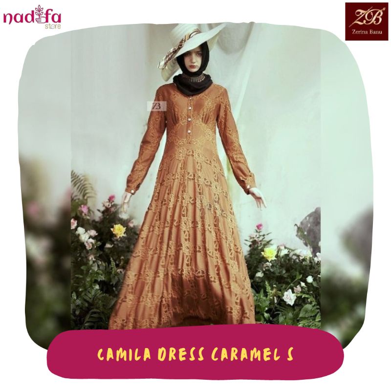 Camila Dress caramel S HLZB HL Zerina Banu Baju Lebaran Kondangan Pesta