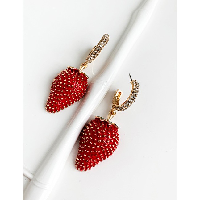 LRC Anting Tusuk Fashion Red Alloy Studded Strawberry Stud Earrings F82347