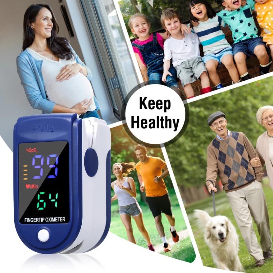 Oximeter Pulse Fingertip SPO2 LCD Premium BIRU-oxymeter pengukur saturasi oksigen heart rate