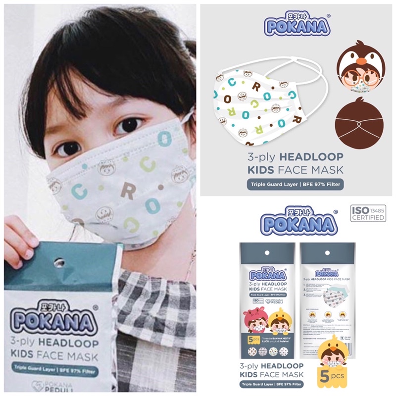 Pokana Mask kids 3ply Headloop