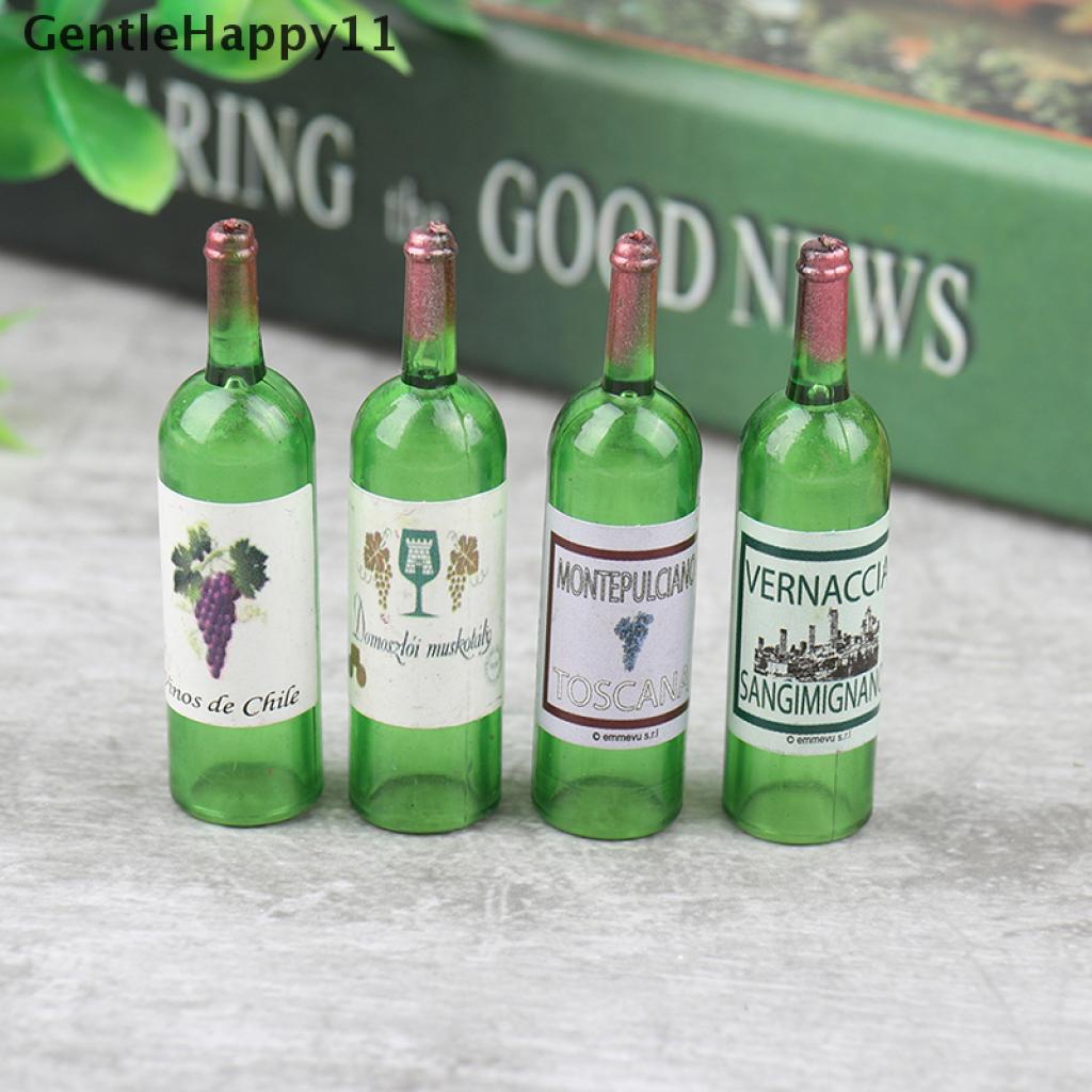 Gentlehappy 4pcs / Set Mainan Miniatur Botol Wine Merah Aksen Hollow Untuk Aksesoris Rumah Boneka