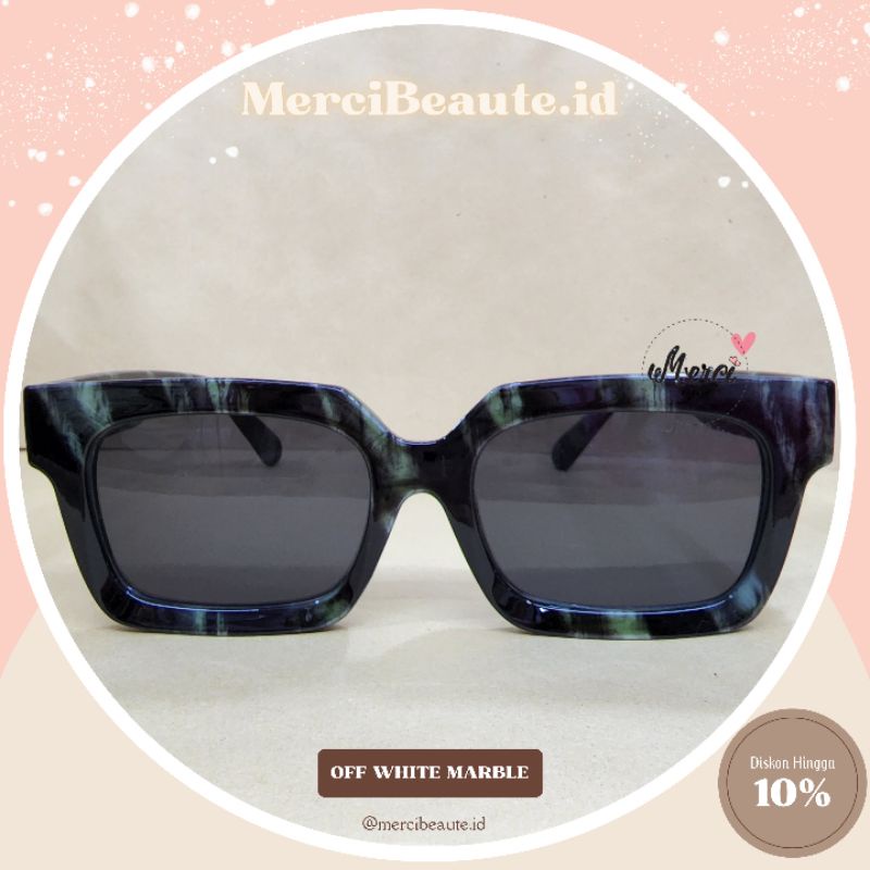 Sunglasses - kacamata hitam unisex off white motif marble square design gagang logo off white