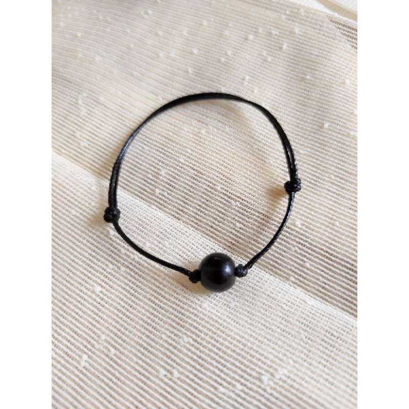 Gelang Batu Alam Hitam Tali waterproof / Satin 1,5mm