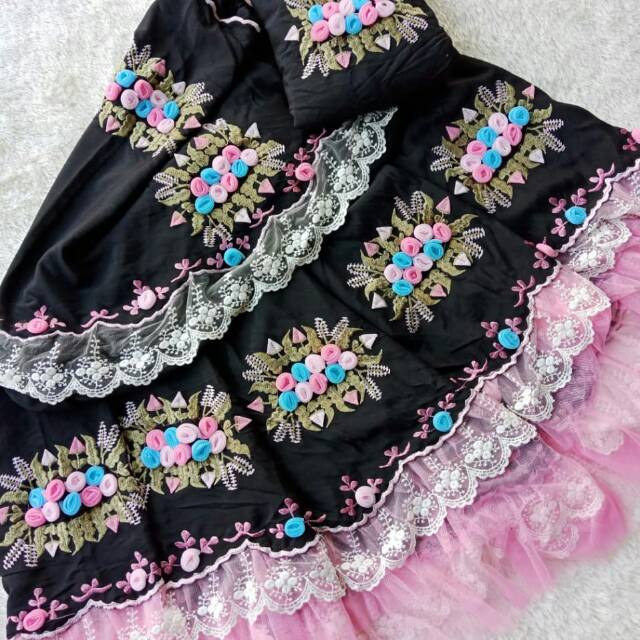 Mukena Handmade Mewah algani/ mukena mahar set/ mukena set hitam bungaku