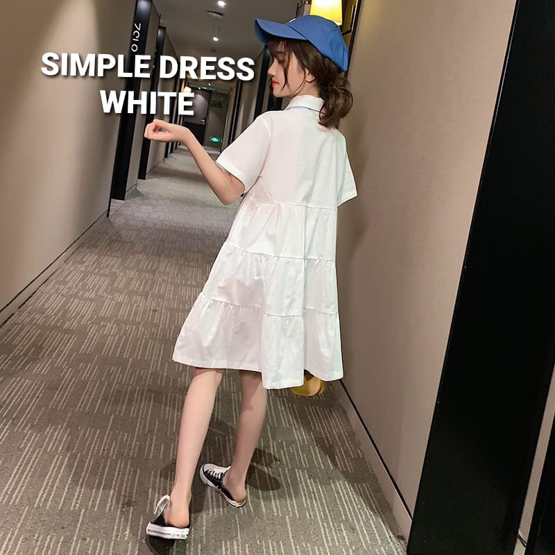 SIMPLE DRESS WHITE / BAJU TERUSAN CASUAL ANAK PEREMPUAN DAILY PUTIH / DRES SIMPLE REMAJA KATUN