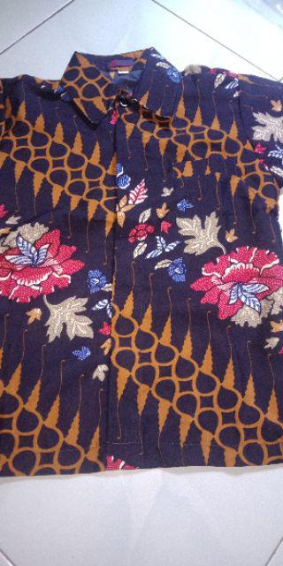 Kemeja Hem Batik Anak Motif Bunga Sepatu Navy Baju Atasan Laki-laki Trend Modern