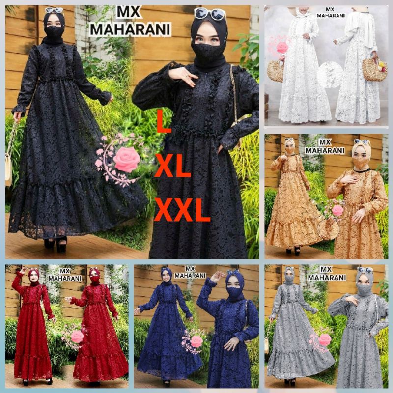 MAXI MAHARANI / GAMIS BRUKAT / GAUN BRUKAT / GAUN KONDANGAN / GAUN UNDANGAN / FREE MASKER BRUKAT