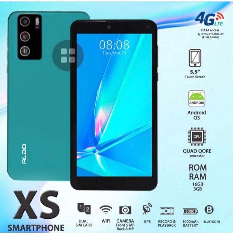HP Android 4G Murah Aldo XS RAM 3/16 GB - Smartphone ALDO XS (FREE SIM Card Smartfren + Pop Socket)