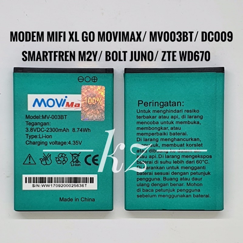 Baterai Batere Batre Modem Mifi XL GO Movimax MV003BT Bolt Juno Telkomsel ZTE WD670 Original