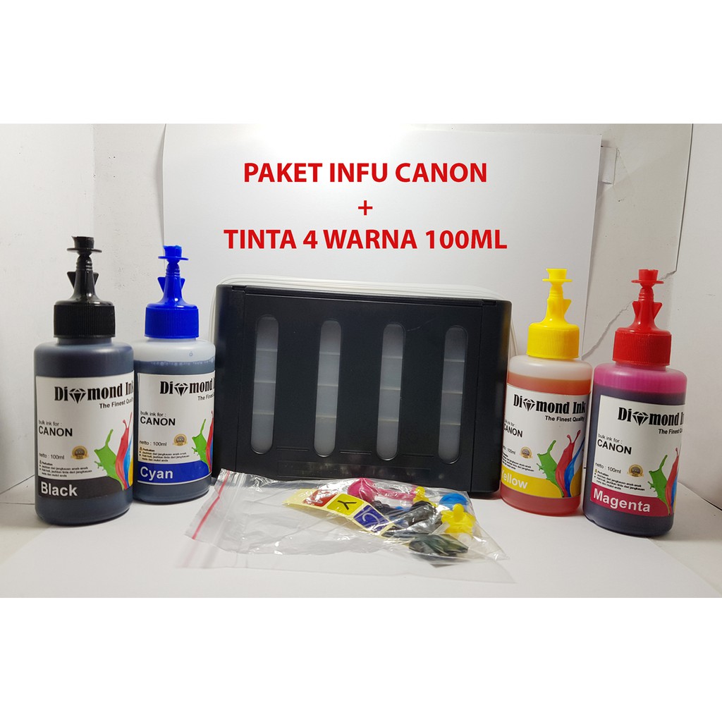 Tabung Infus Canon 4 Warna Box + Tinta 4 Warna 100ml Diamond Ink Grade A