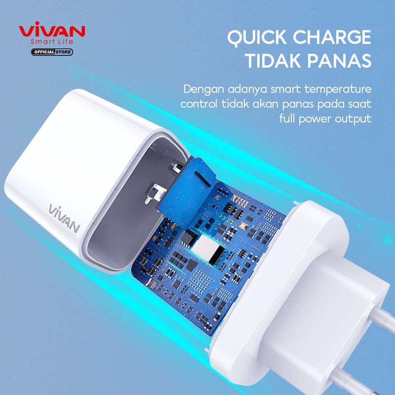 VIVAN Charger Fast Charging Power Turbo 30 5A QC4 + Type-C Port with 6 Smart Protection garansi