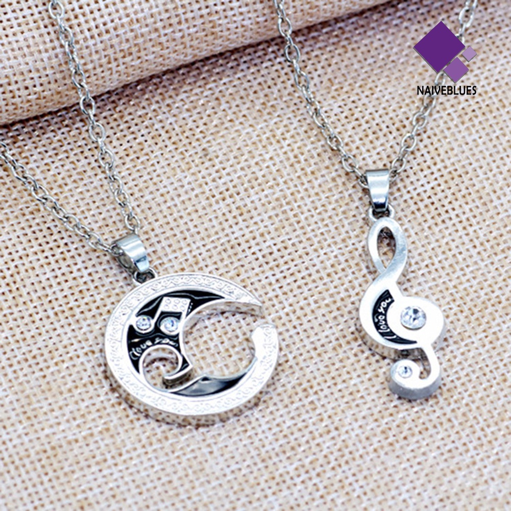 2pcs Kalung Desain Bulan Dan Note Musik Untuk Hadiah Hari Valentine