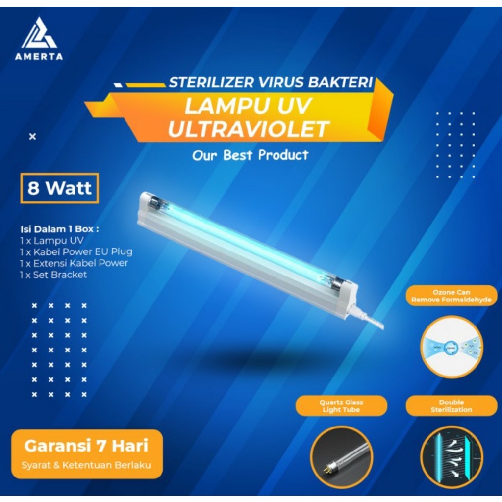 Lampu UV Ultraviolet Sterilizer Virus Bakteri Tungau Germicidal 8W