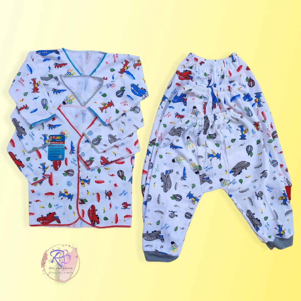 3 setelan baju bayi lengan panjang motif Pesawat/ Baju bayi SNI / setelan Bayi newborn