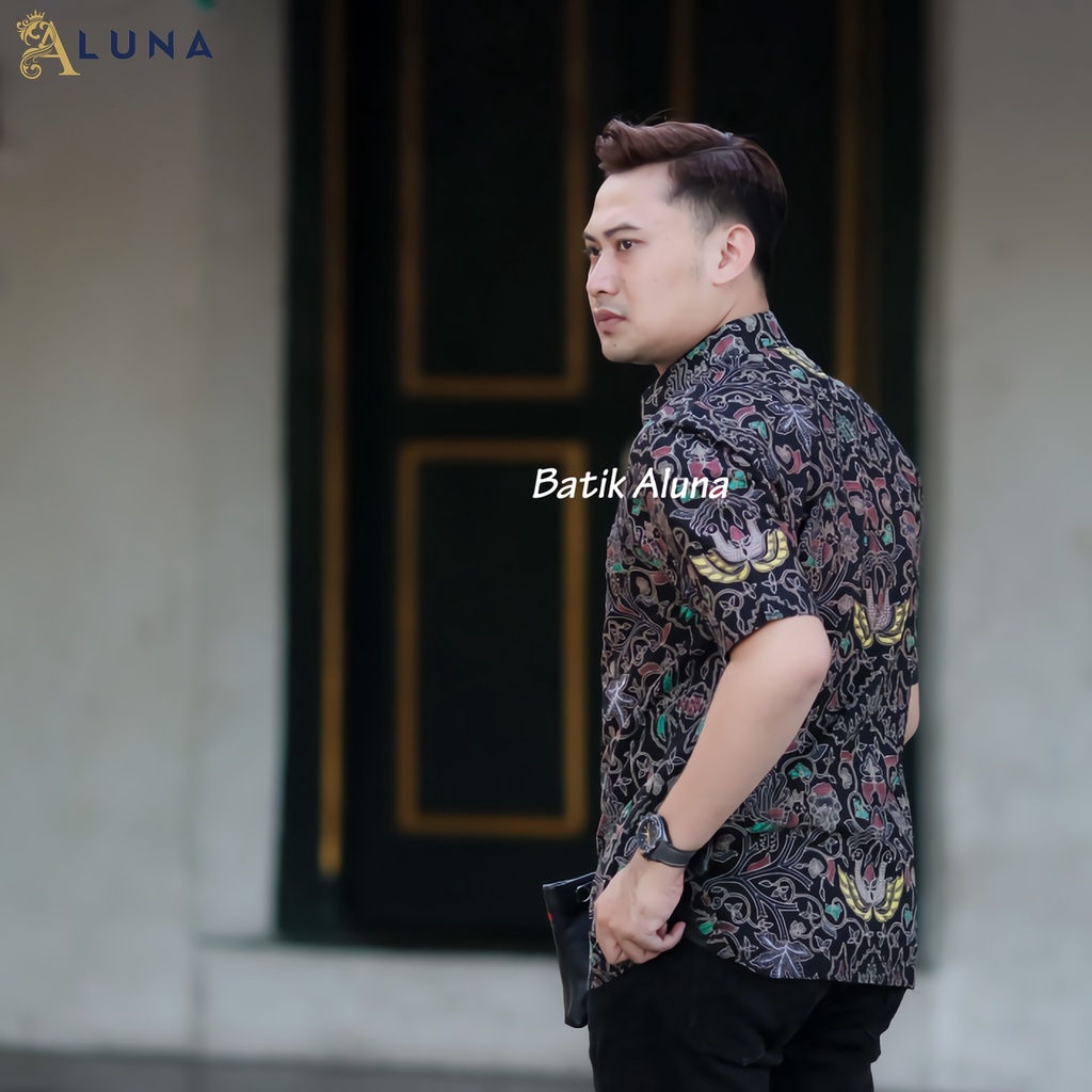 BATIK LENGAN PENDEK PRIA KEKINIAN MODERN PREMIUM FULL FURING ORIGINAL PRODUKSI BATIK ALUNA PD 019