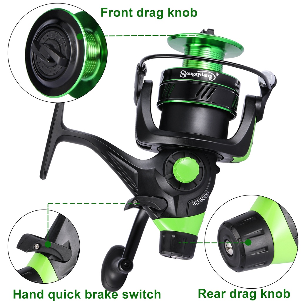 Spinning Fishing Reel Kawat Aluminium Spool Spinning Reel 13 + 1 Ball Bearings 5.0: 1 Rasio Gigi Kanan Kiri Pegangan yang Dapat Diganti untuk Air Asin Air Tawar Alat Memancing Ikan Mas Tackle Outdoor