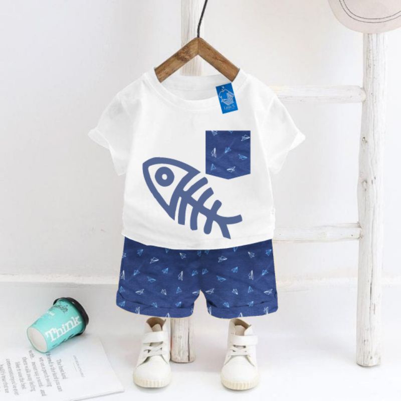 Setelan Anak Laki laki Set Kids Boy Pocket by Little S Size 2-7 Tahun