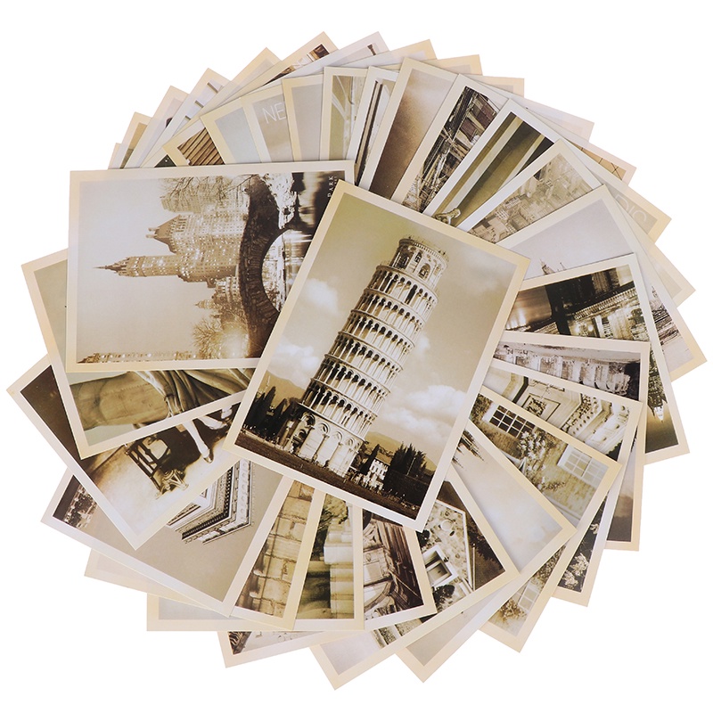 {LUCKID}32pcs travel postcard vintage landscape building photo picture poster post cards