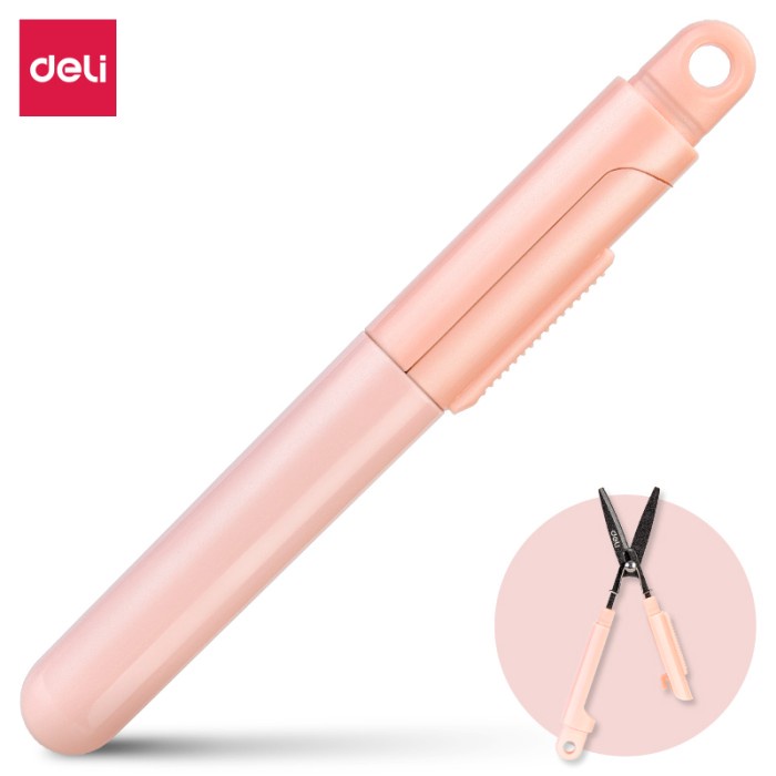 

kertas-pemotong- deli portable scissors gunting portabel 77761 - biru muda -pemotong-kertas.