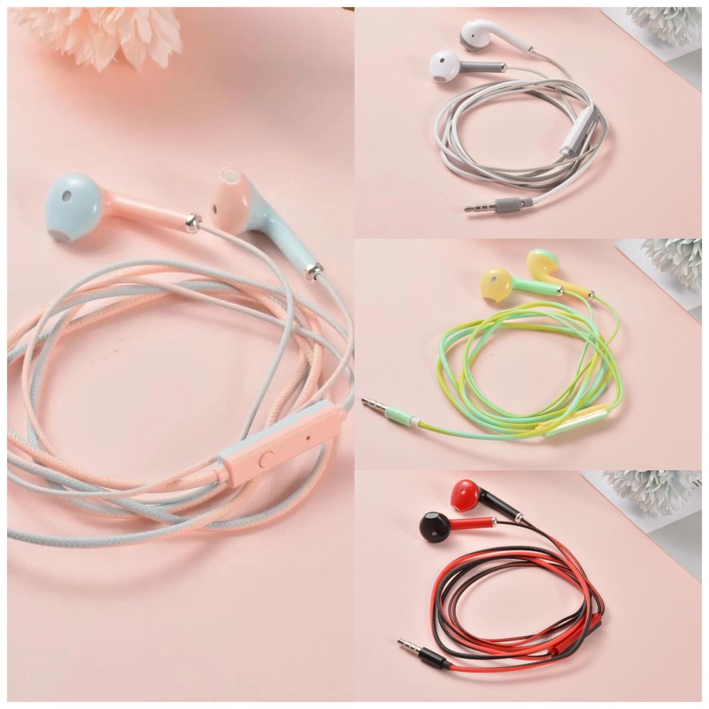 (Buy 1 Get 1 Free) U24 Earphone In Ear HiFi Stereo Sound Warna Permen Dengan Mic Built-In