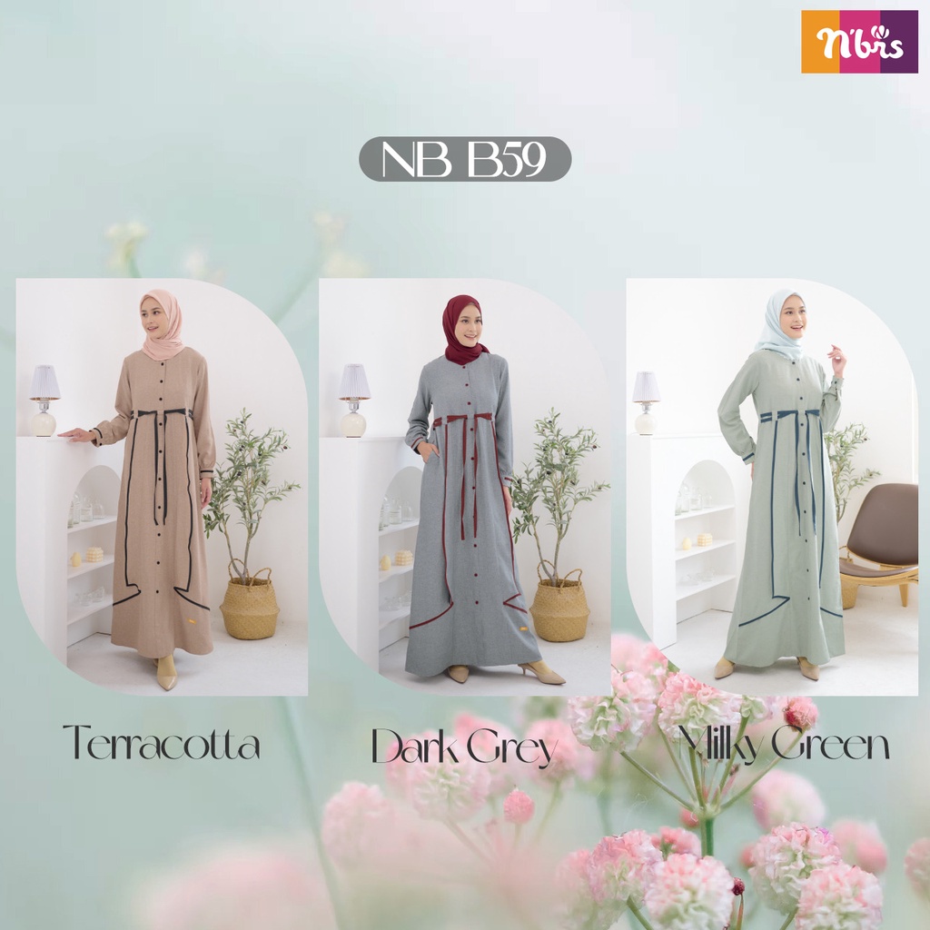 Gamis Nibras NB B59 Bahan Pessiva Dress Musmulim Simple Warna Soft Daily OOTD