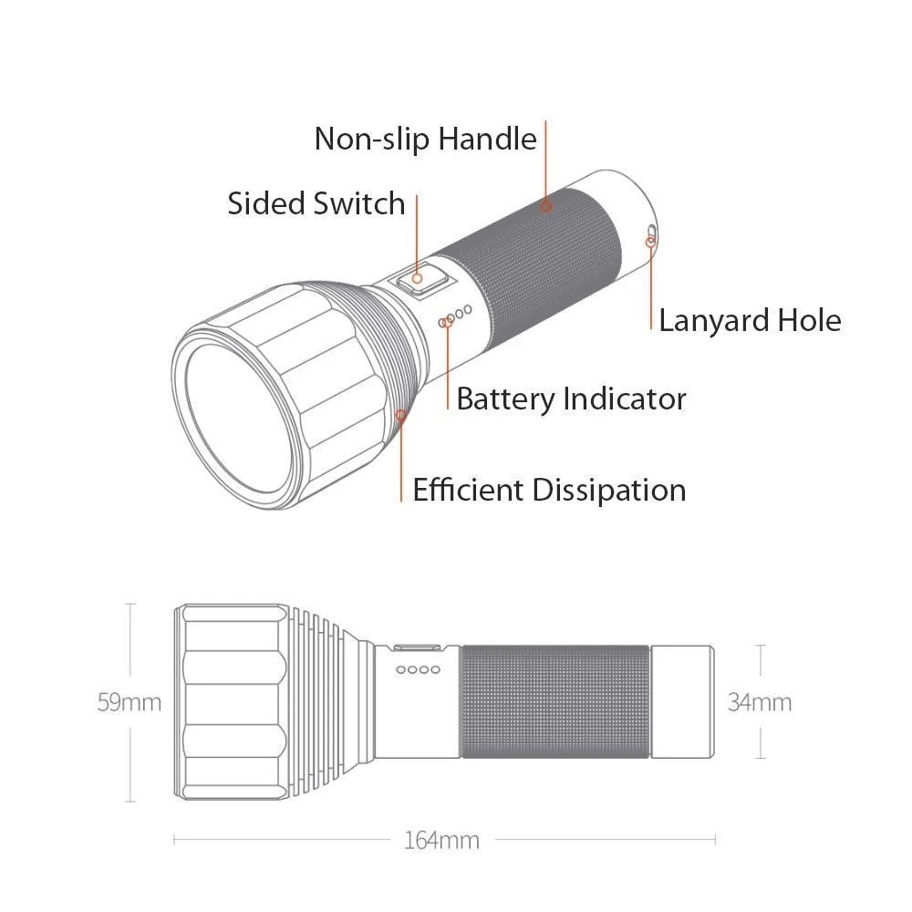 XIAOMI NEXTOOL Rechargeable IPX7 Flashlight 2000 Lumens - ZES0417 - Senter LED Camping Outdoor