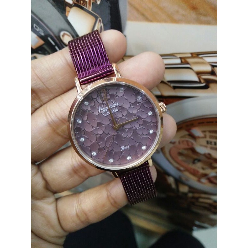 Jam Tangan Analog Wanita Alexandre Christie Ac 2728 Lh All Stainless Steel Maron Purple