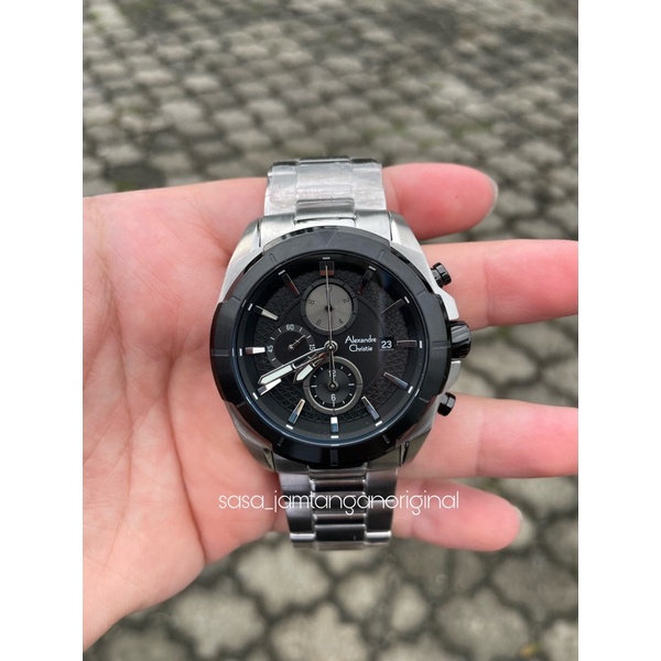 Jam Tangan Alexandre Christie Ac 6596 Original Silver Black Pria