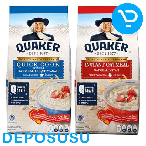 

QUAKER Oatmeal 800gr INSTAN / QUICK COOK Sarapan Oat Sehat