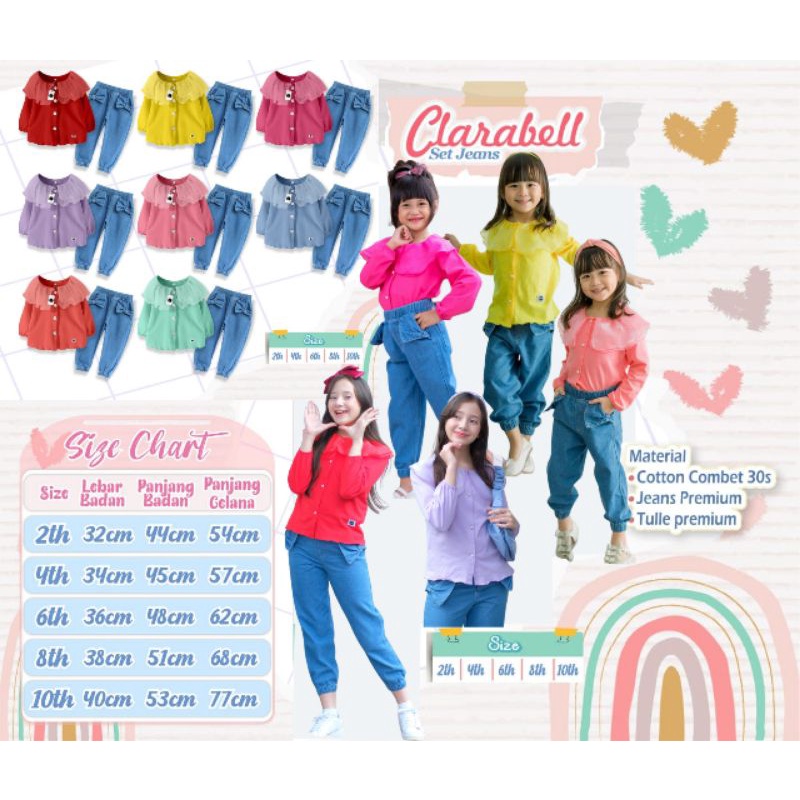 Setelan Gemes Anak Perempuan Usia 5-10 Tahun, Set Jeans Clarabell by Blooms.id