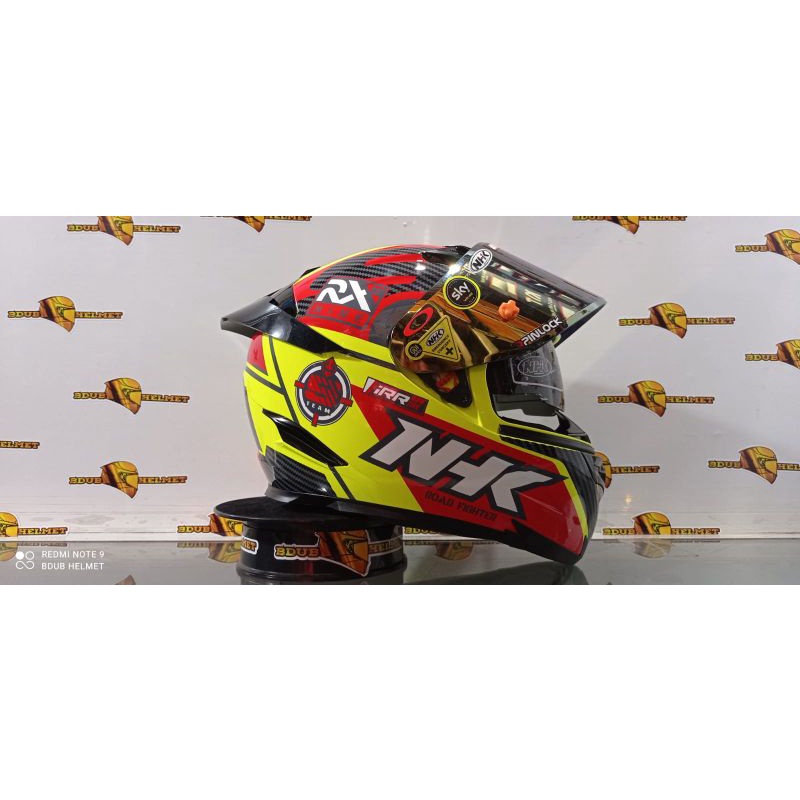 Helm Nhk full face RX9 paket ganteng motif racer x orange flouricent visor flat iridium-Racer YELOW/GOLD