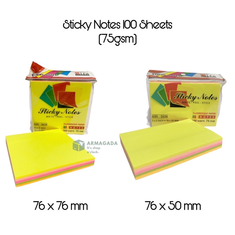 

Post it / Kertas Memo Tempel Sticky Note Rainbow 76x50 mm / 76x76mm