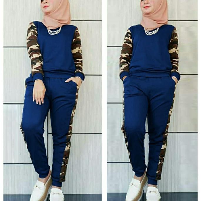 stelan training loreng/baju senam muslim/baju olahraga muslim/vr