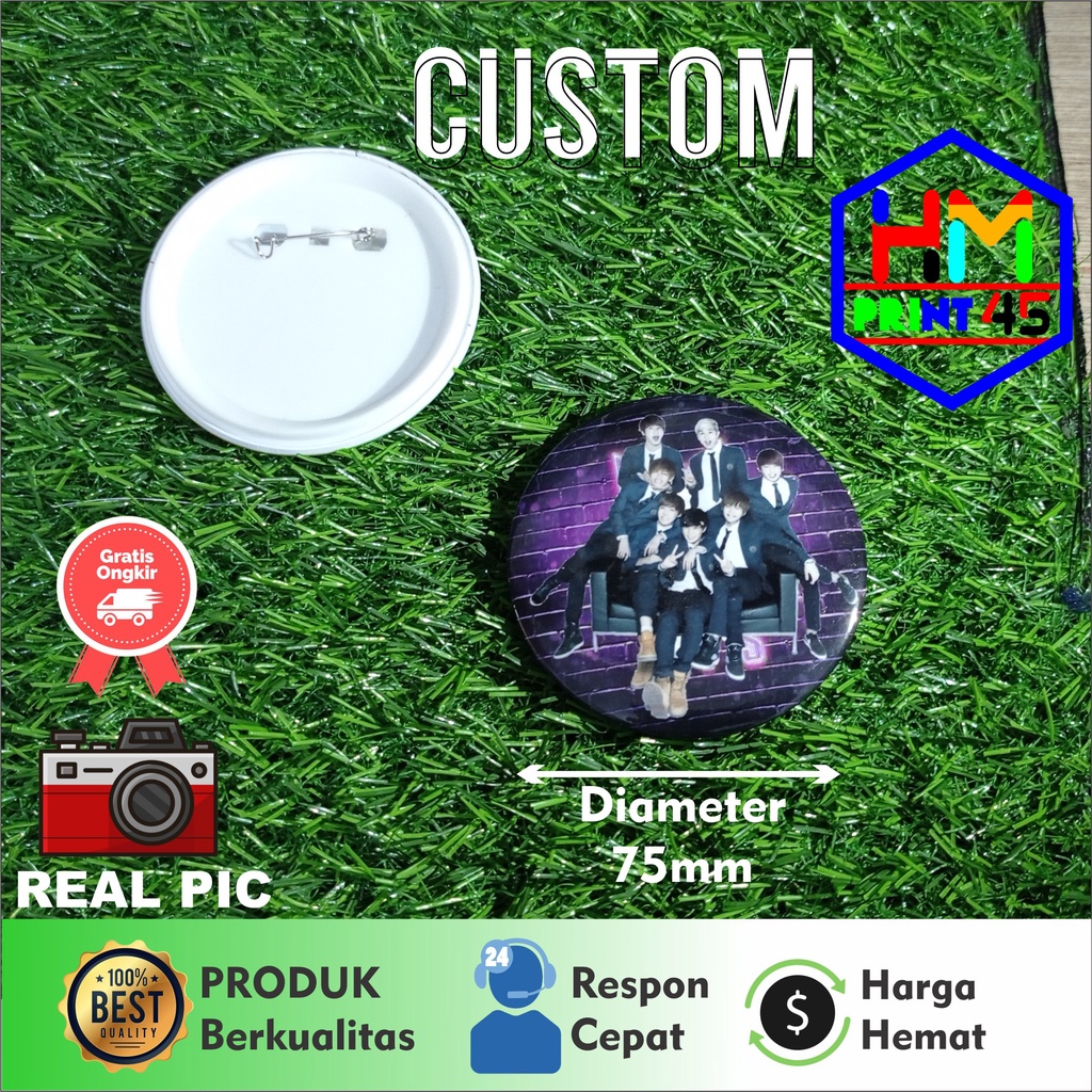 PIN PENITI 75mm BROSS BUTTON CUSTOM