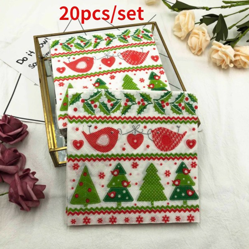 20pcs/set Serbet Motif Snowflake Natal Dekorasi Pesta &amp; Restoran Tisu Wajah Kertas Sekali Pakai