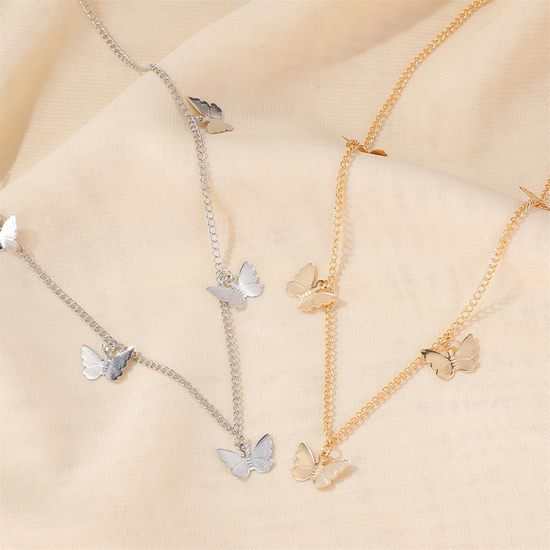 Fashion Temperament Short Five Butterfly Necklace Simple and Sweet Single Layer Ladies Clavicle Chain