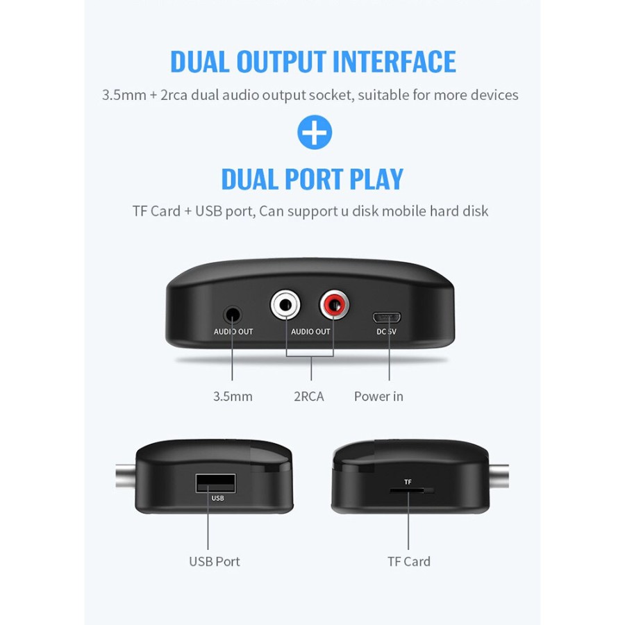 Audio Bluetooth 5.0 Transmitter Receiver Adapter NFC RCA AUX - BLS-B20 - Black