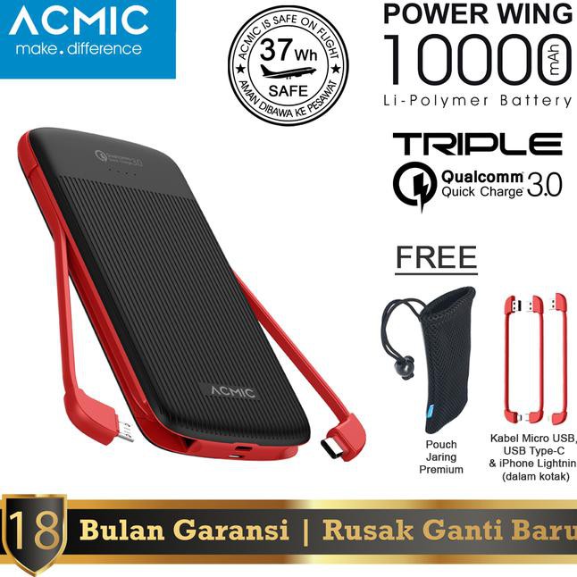 ACMIC Power Wing 10000mAh PowerBank with Triple Quick Charge 3.0 - Black Red termurah !