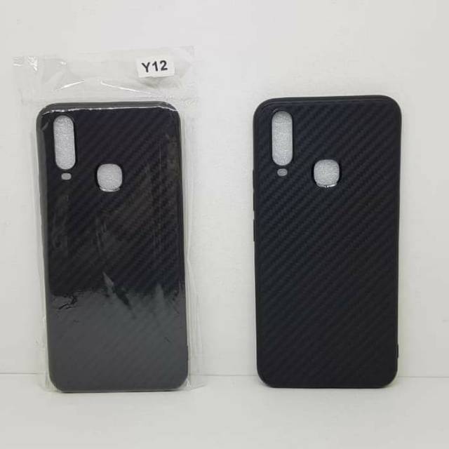 Soft Case Vivo Y12 6.35 inchi Black TPU Slim Fiber Carbon Vivo Y12 Softcase Vivo Y12
