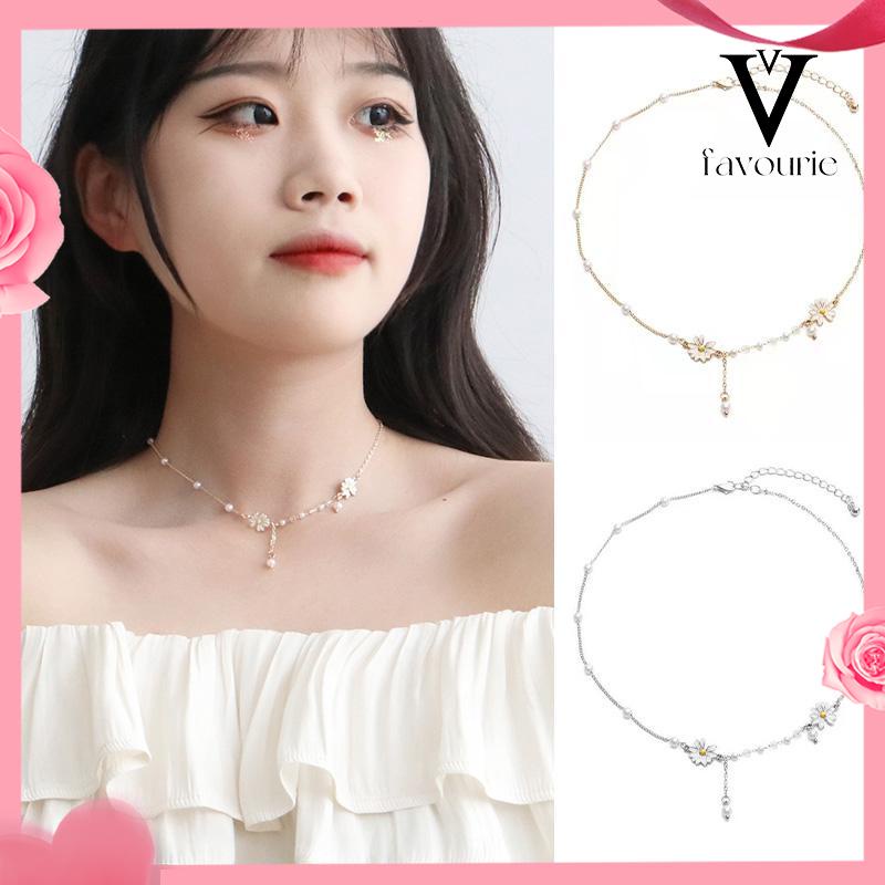 [COD]Personalized Anggrek Bunga Daisy Kalung Bunga Kupu-kupu Rantai Klavikula Serbaguna Feminin-FA